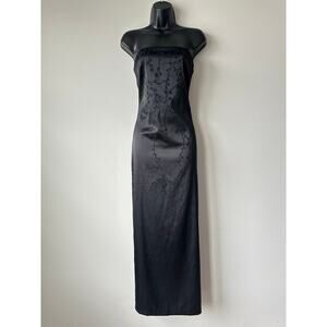 Vintage Y2K Rampage Black Strapless Beaded Satin Maxi Dress Formal Prom Size 5
